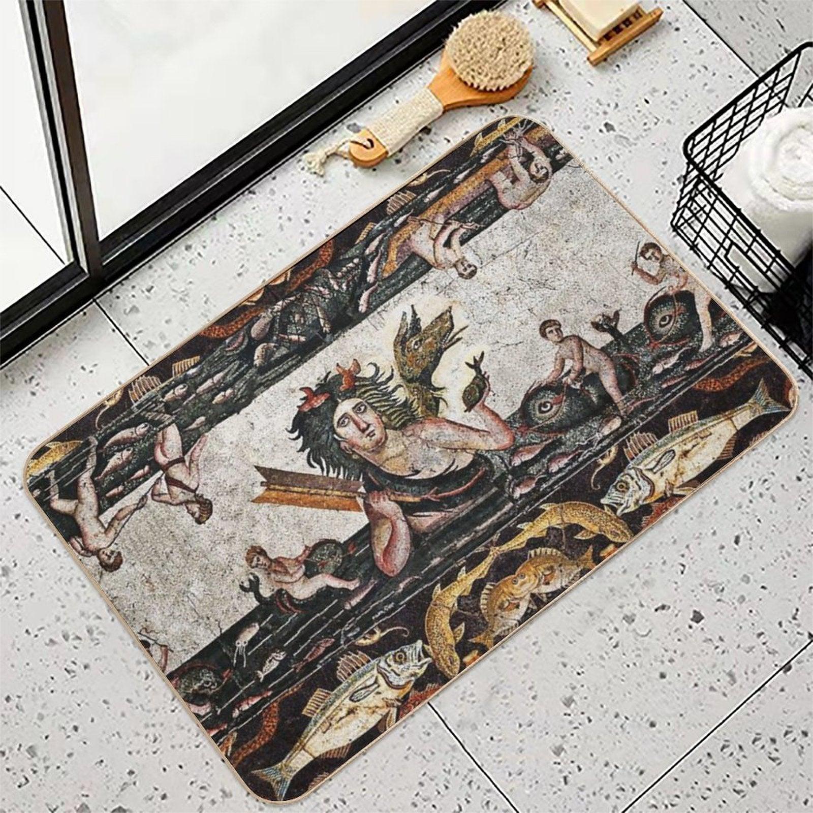 THALASSA SEA GODDESS WITH SNAKE DRAGON ,DOLPHINS,FISHES,NAUTICAL ,OCEAN - SEA LIFE MOSAICS Bath Mat