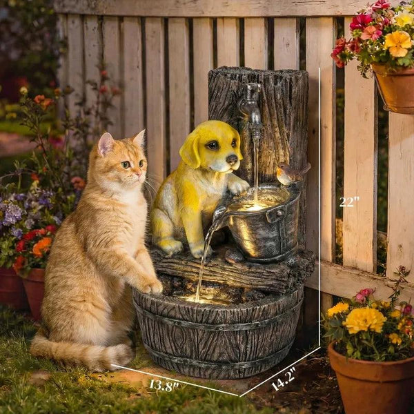 Resin Puppy Garden Outdoor Water Fountain 22 Inch