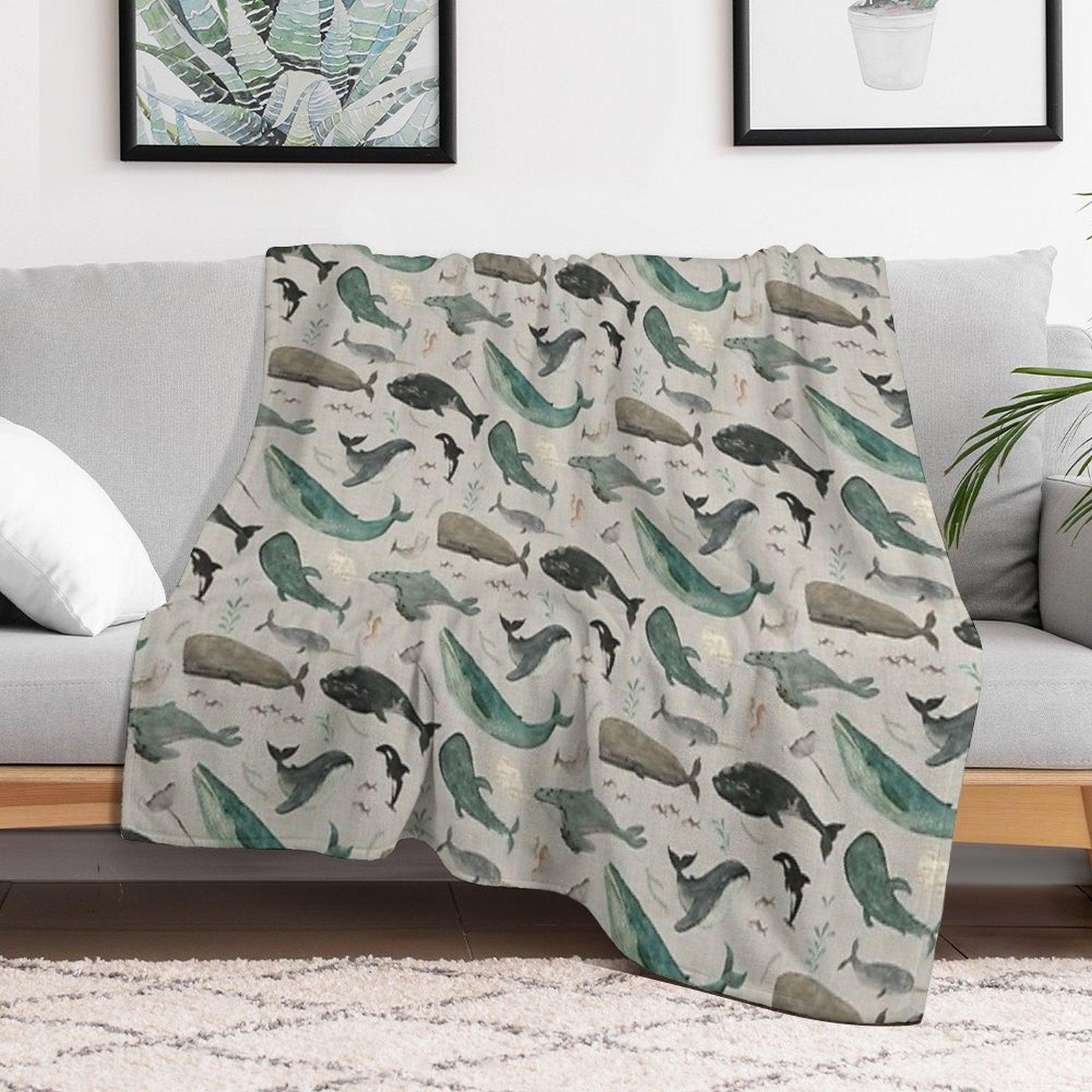 Whale Song Gray Throw Blanket