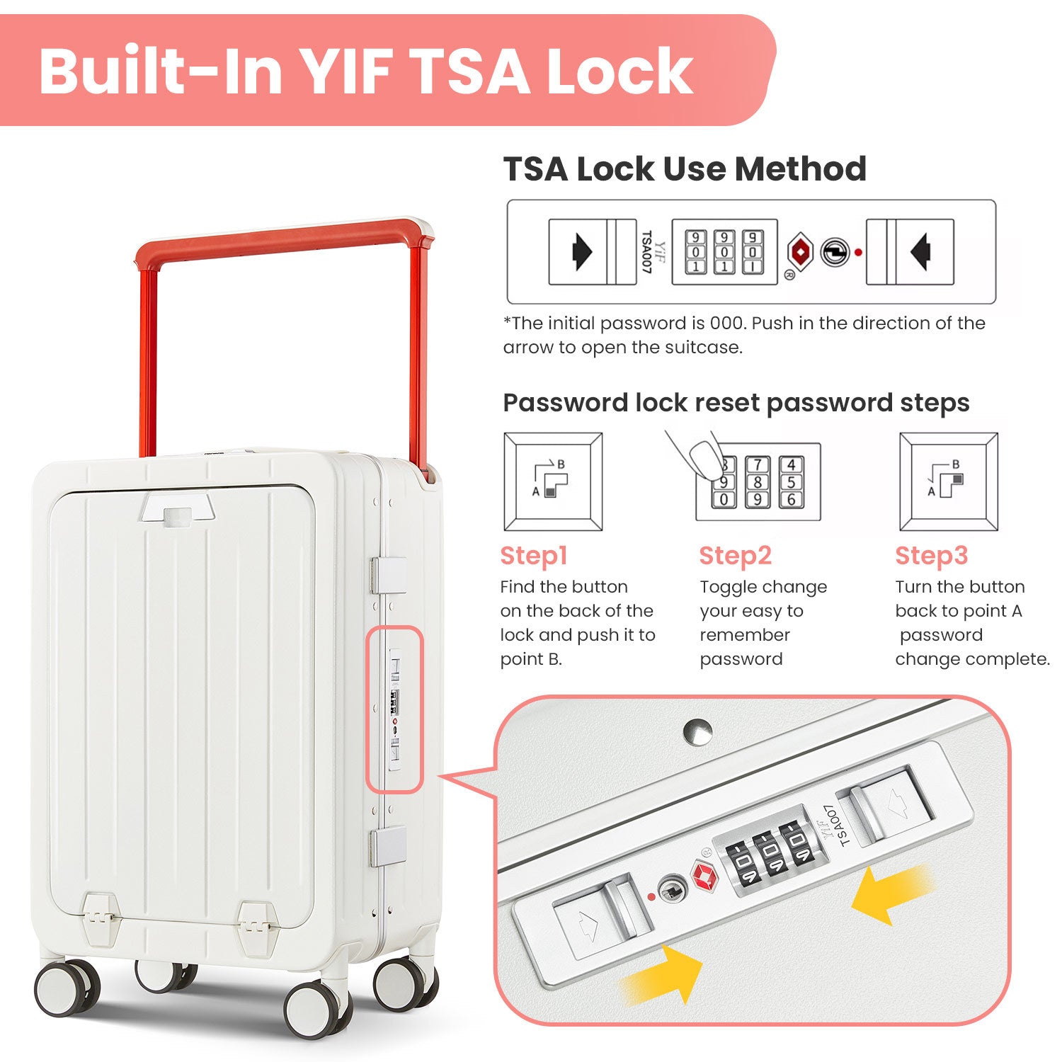 Aluminum Frame 20 Inch with Front Open Carry-on Luggage, PC Hard Shell Suitcase, Bounce Wide Handle Pull Rod Luggage with 360°Double Wheels, Built-In TSA Lock, Airline Approved Suitcase for Business