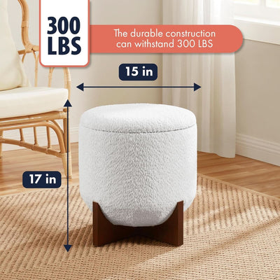 White Elegant Round Ottoman With Concealed Storage