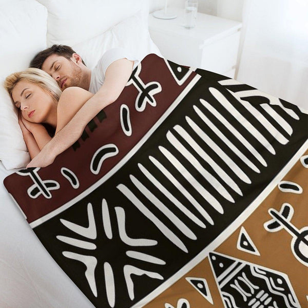 African Mud Cloth with Elephants Throw Blanket