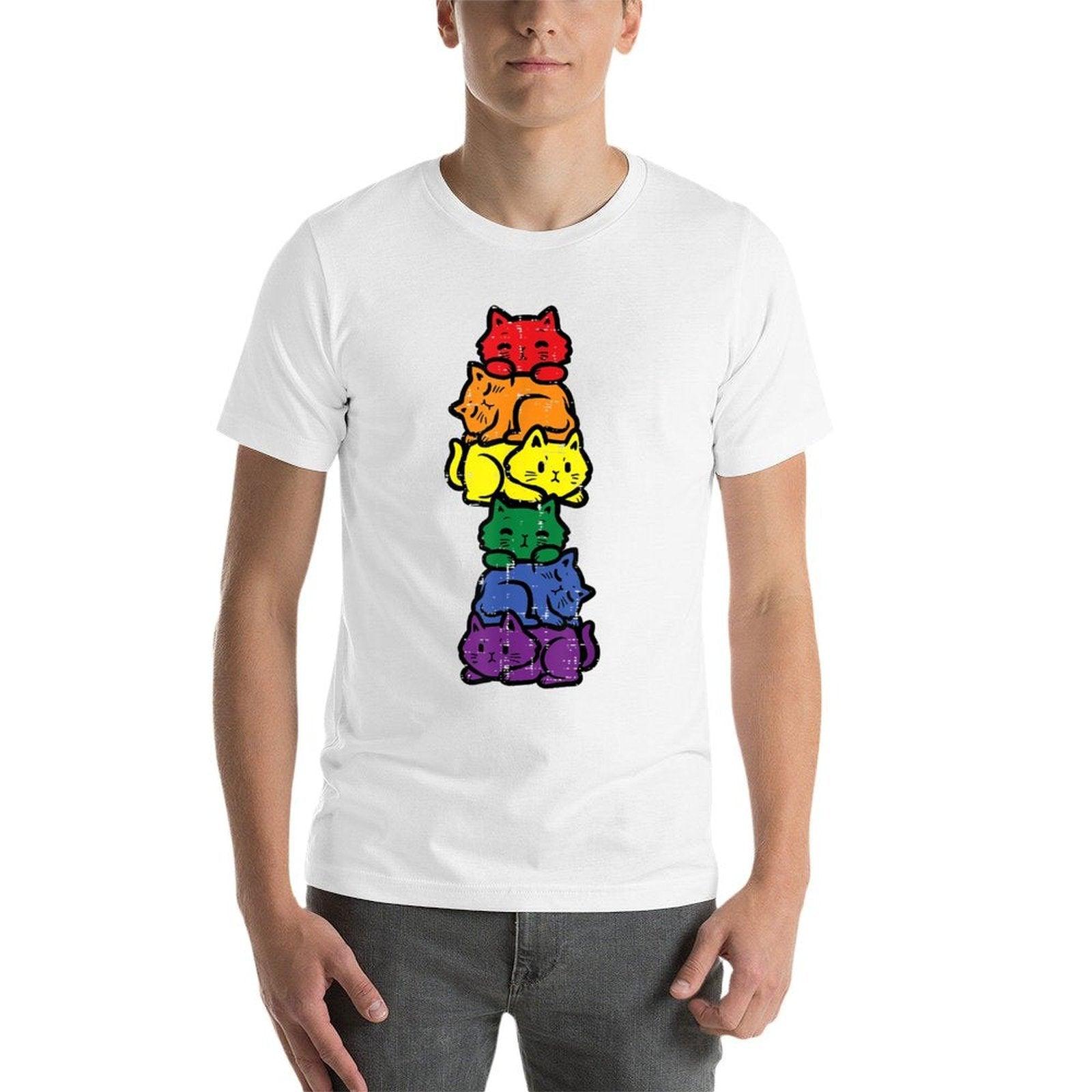 Gay Pride Cat Stack Rainbow Lgbt Anime Men Women Kids  Stretchy T-Shirt