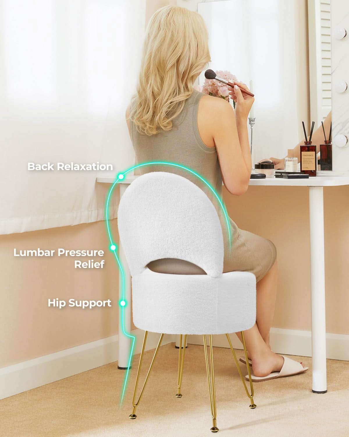 Classic Vanity Stool White 15InchesX15Inches Ottoman