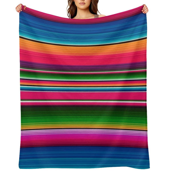 Mexican Blanket Striped Fiesta Serape Travel-friendly Throw Blanket