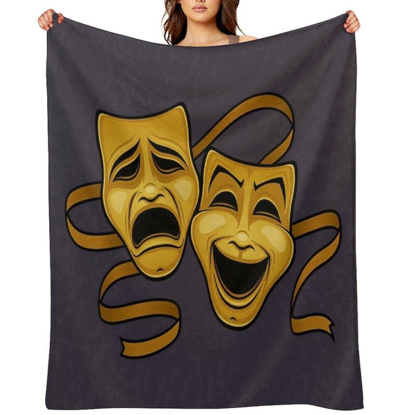 Gold Comedy And Tragedy Theater Masks Throw Blanket