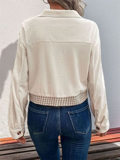 Women's Houndstooth Button-Up Long Sleeve Jacket – Chic & Pocketed Lightweight Outerwear