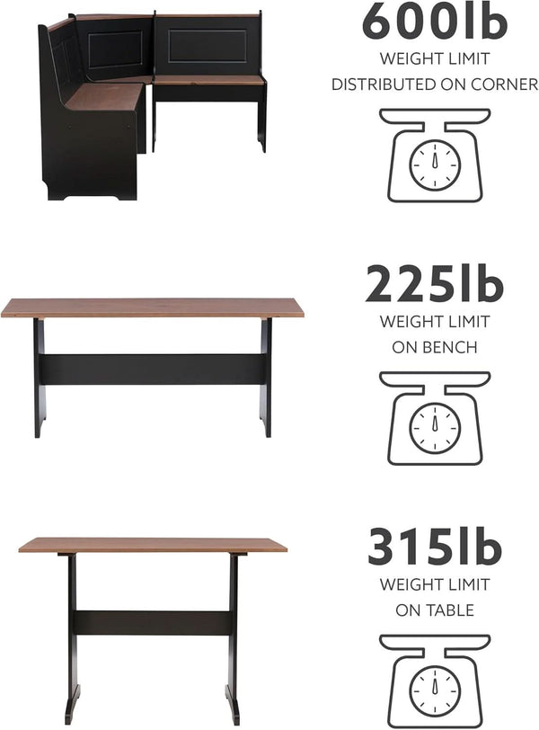 Black Pecan Five Seat Dining Set With Storage Benches