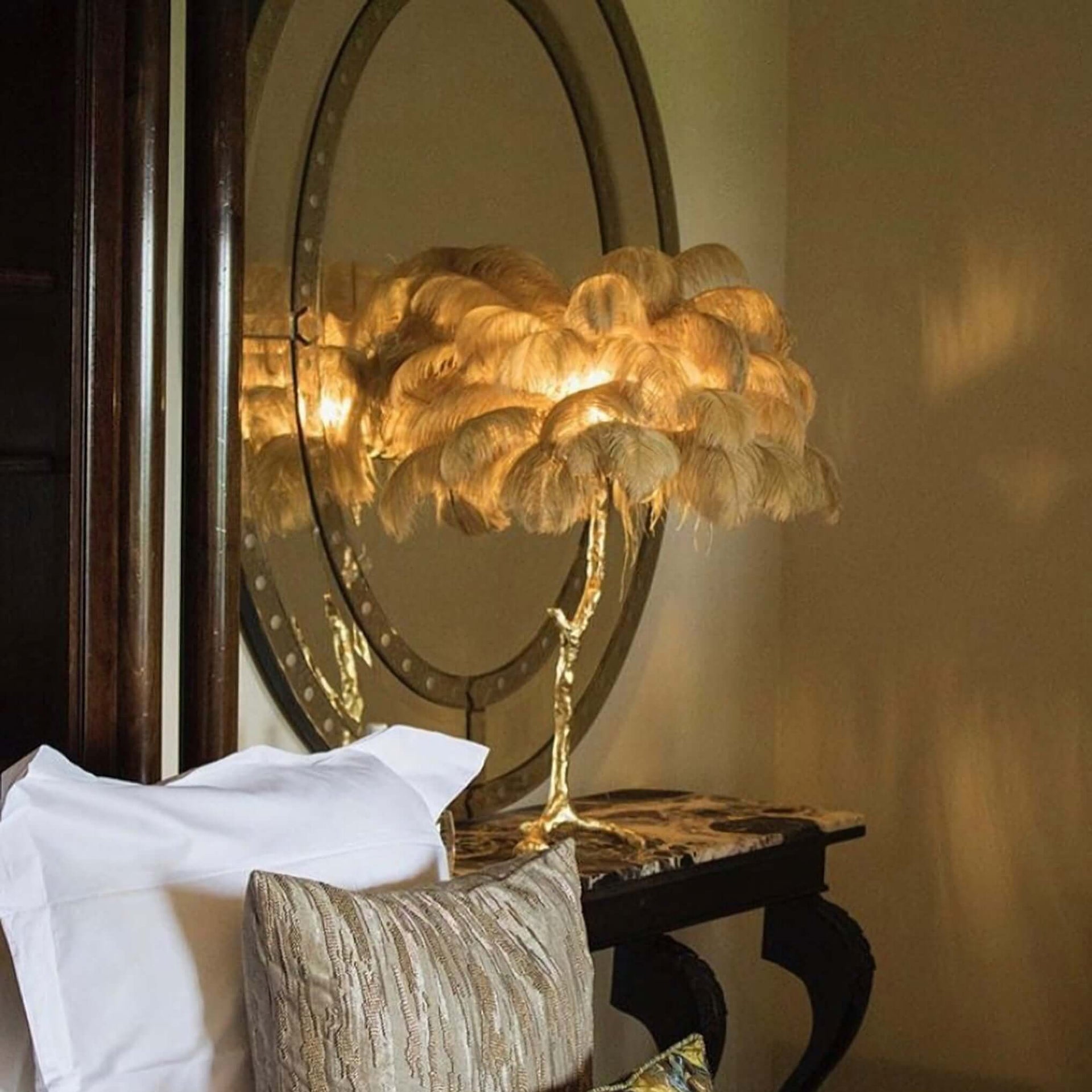 Ostrich Feather Table Lamp