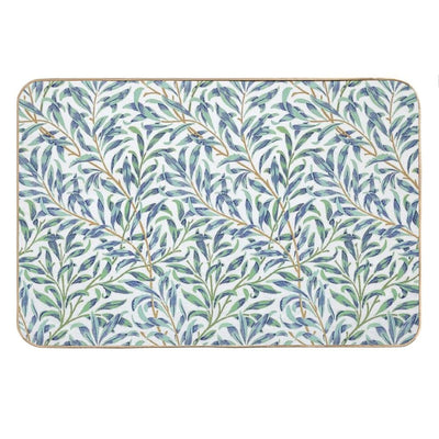 Willow Bough by William Morris - Seamless-  Blue And Green Leaves on Off White Background Bath Mat
