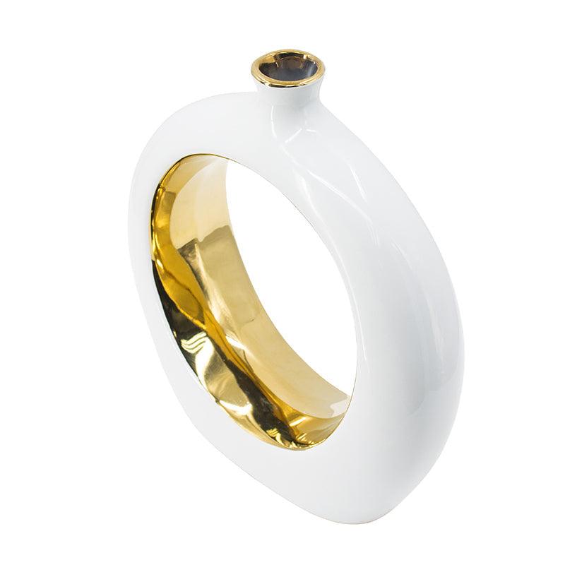 Modern White & Gold Ceramic Ring Vase