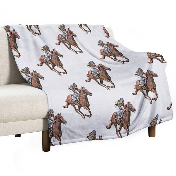 Horse Racing Travel-friendly Throw Blanket