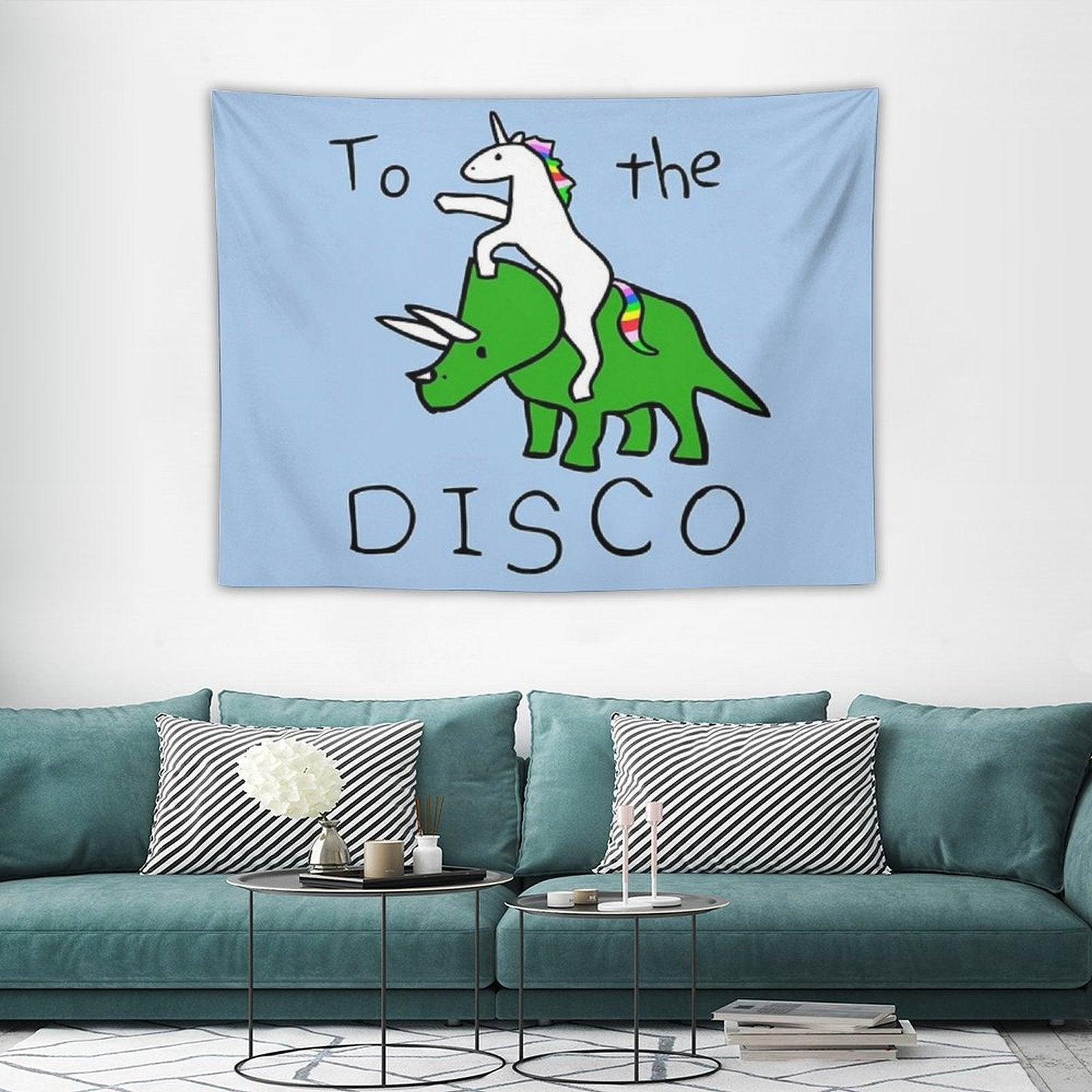 To The Disco (Unicorn Riding Triceratops) Tapestry