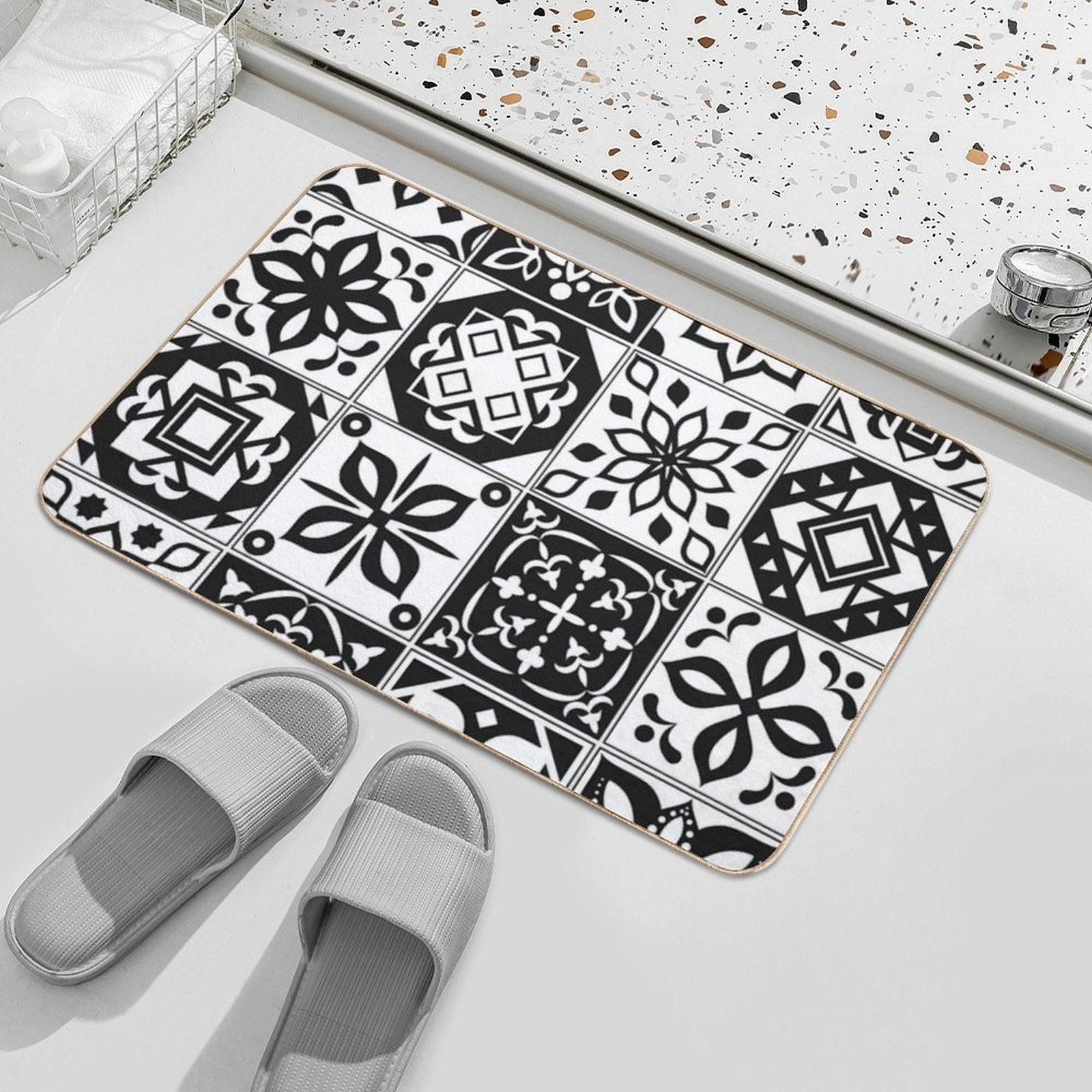 Black White Tiles Bath Mat