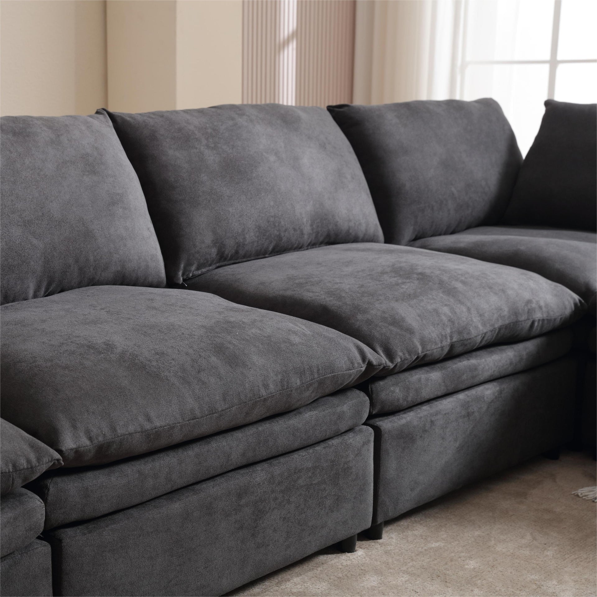 Modern U-shaped Sectional Sofa ,5-seat Upholstered  Sofa Furniture,Sleeper Sofa Couch with Chaise Lounge for Living Room,Apartment,Dark Gray,Polyester