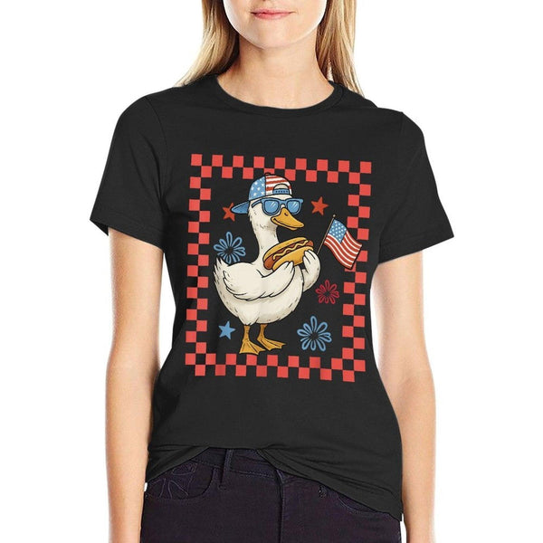 Cool America Goose 4th Of July US Patriotic Boy Men  Oversized Silhouette T-Shirt