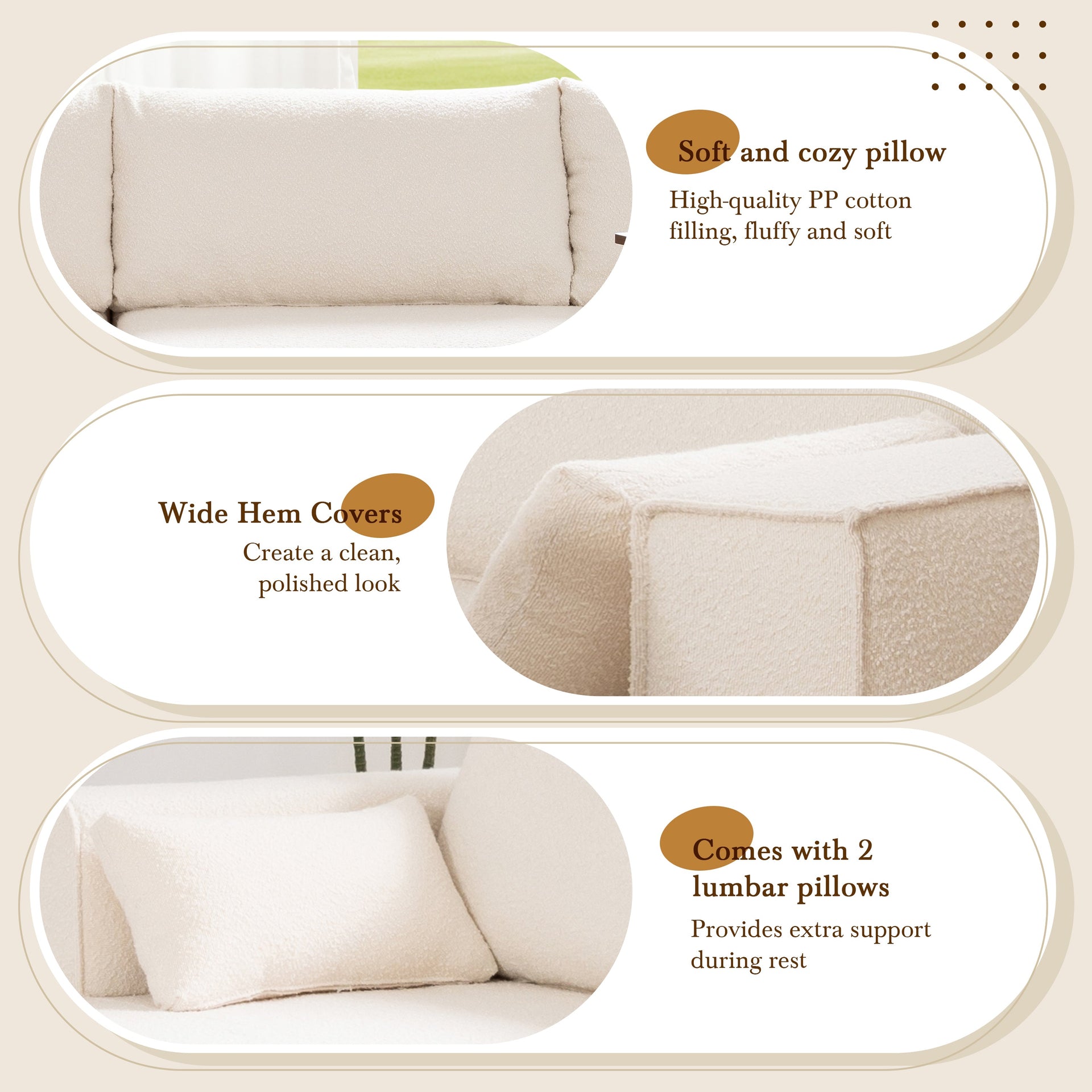 112'Modular Sectional Sofa with Free Side Table,Wide Seat,Fully Compressed,Wrinkle-resistant Boucle Fabric Couch with Chaise,Free Combination,L-Shaped Sofa for Living Room,No Assembly Required,3 Color