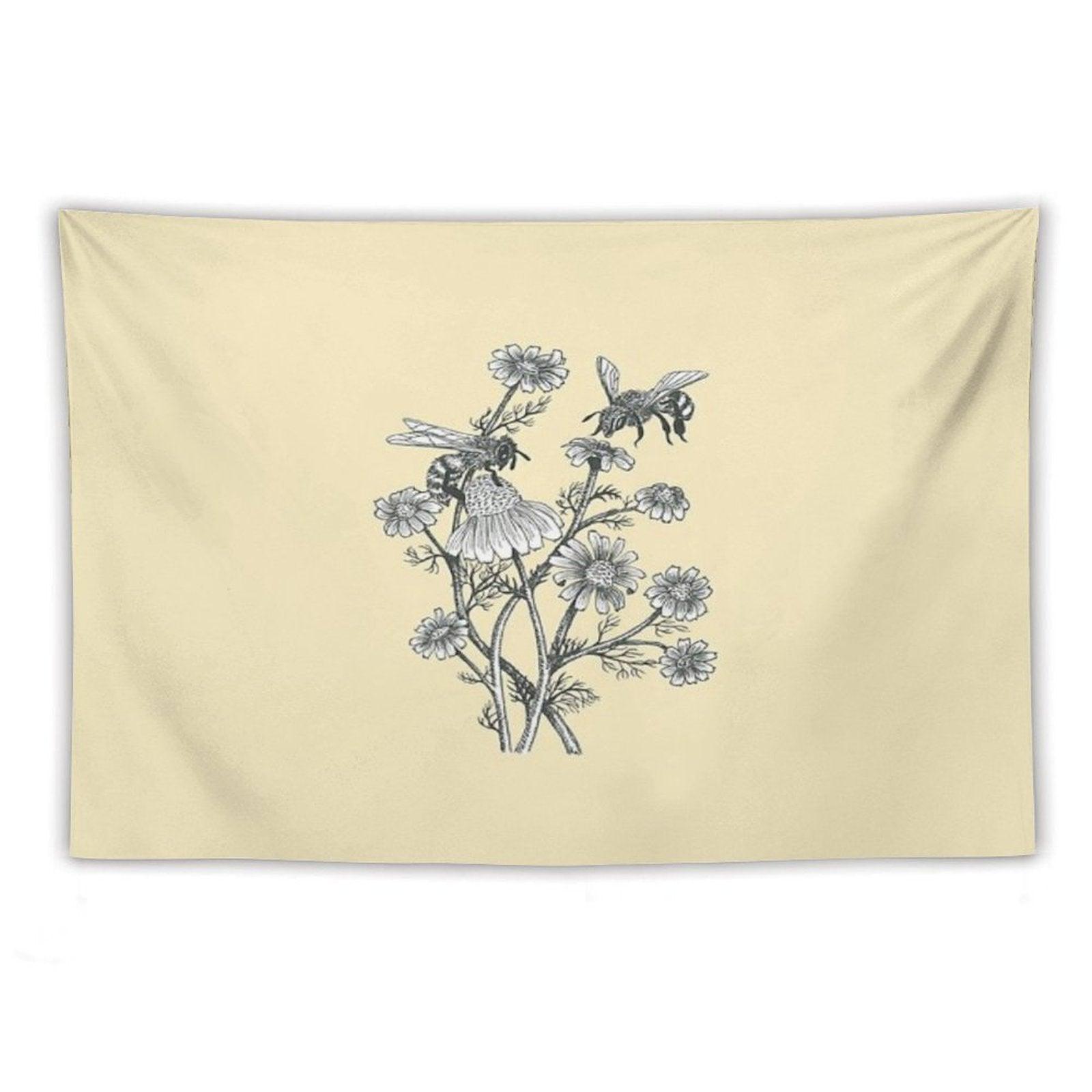 Bees And Chamomile on Honey Background Tapestry