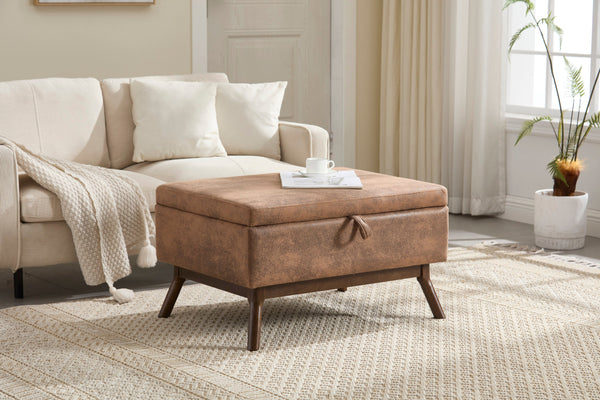 Mid-century modern square coffee table storage bench, assembled, suitable for living room, entryway and family room, used as a coffee table, stirrups, shoe bench