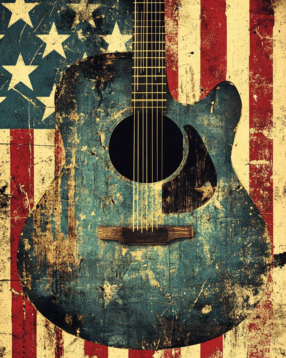 Patriotic Wall Art – Folk Guitar Print | American 8x10 Art Print with Acid Free Mat