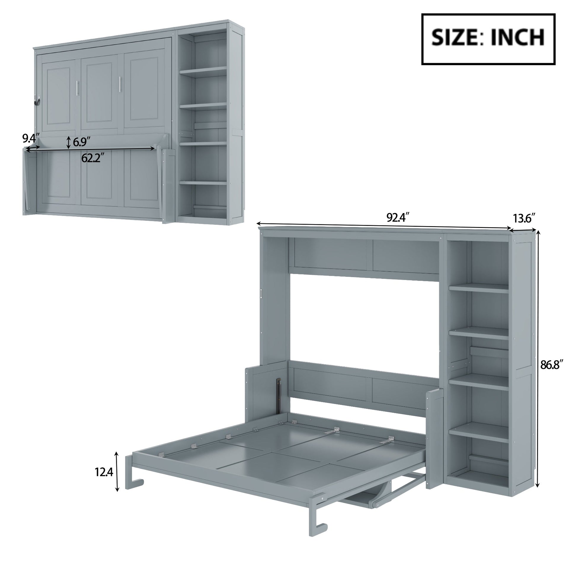 Queen Size Murphy Bed with Desk and Bookshelf