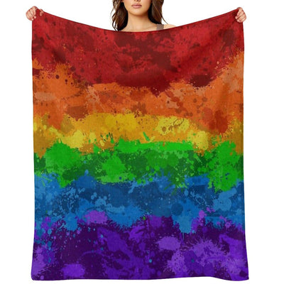 Abstract Paint Splatter LGBTQ Pride Rainbow Flag Background Throw Blanket
