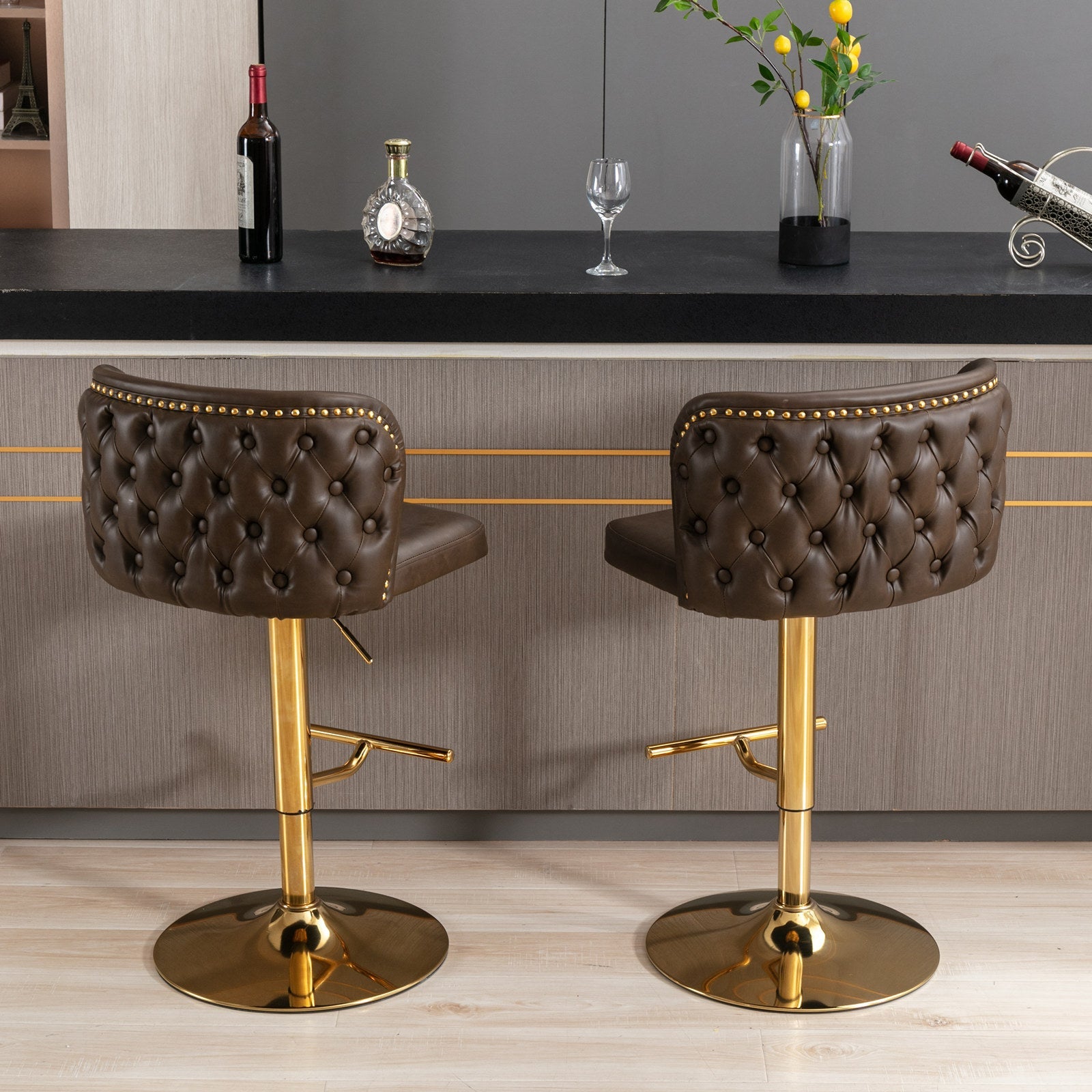Furniture, Swivel Barstools Adjusatble Seat Height, Modern PU Upholstered Bar Stools