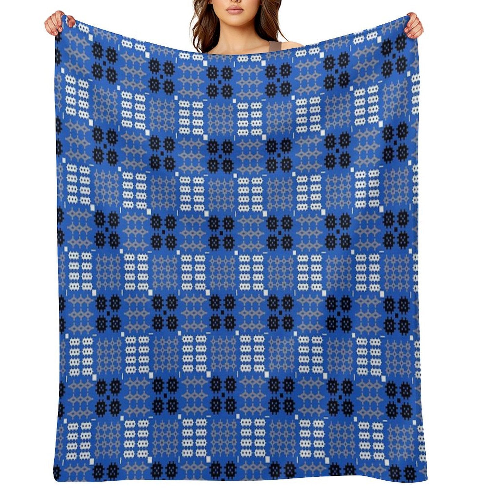 Welsh Tapestry Pattern, Carthen Cymraeg, Cymreig (blue) Gift-ready Throw Blanket