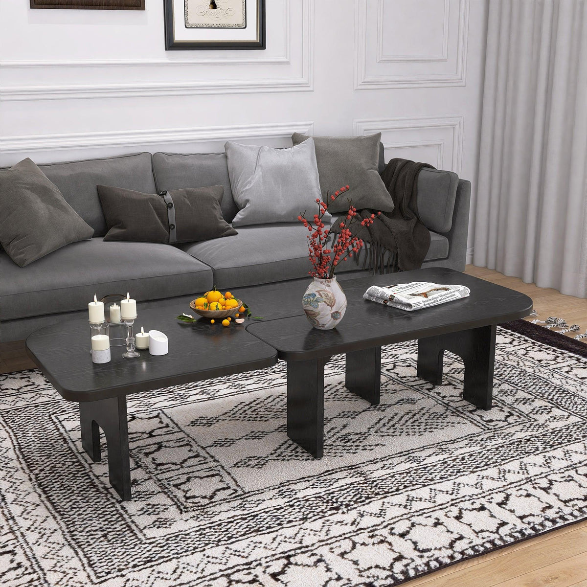 Modern Black Wooden Nesting Coffee Table Set