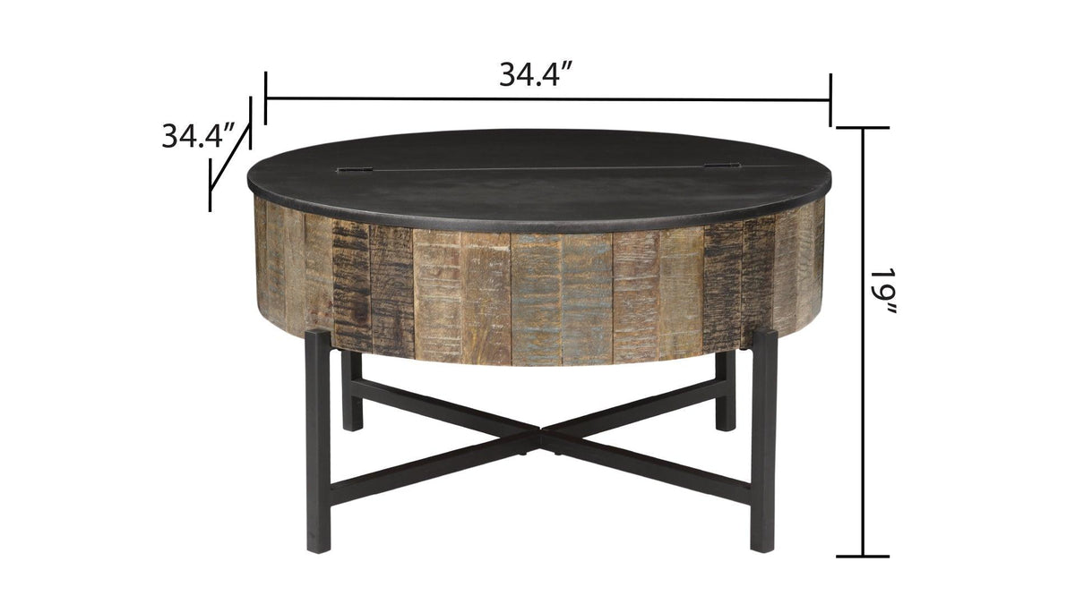 Rustic Mango Wood Coffee Table with Hidden Storage – Modern Iron Base Center Table