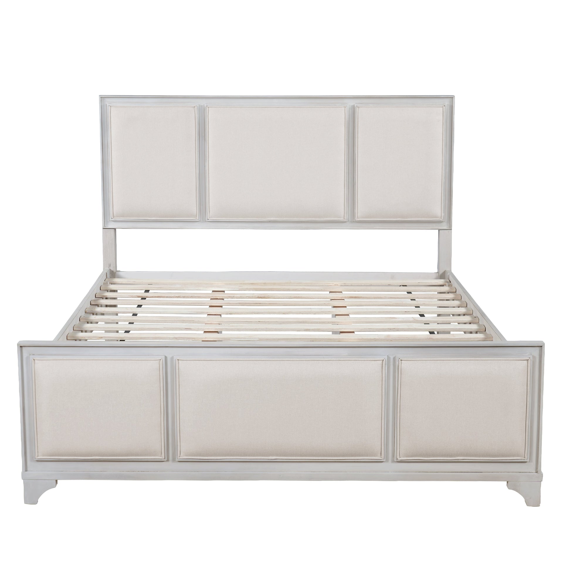 Queen Size Wooden Bed Frame with Upholstered Headboard