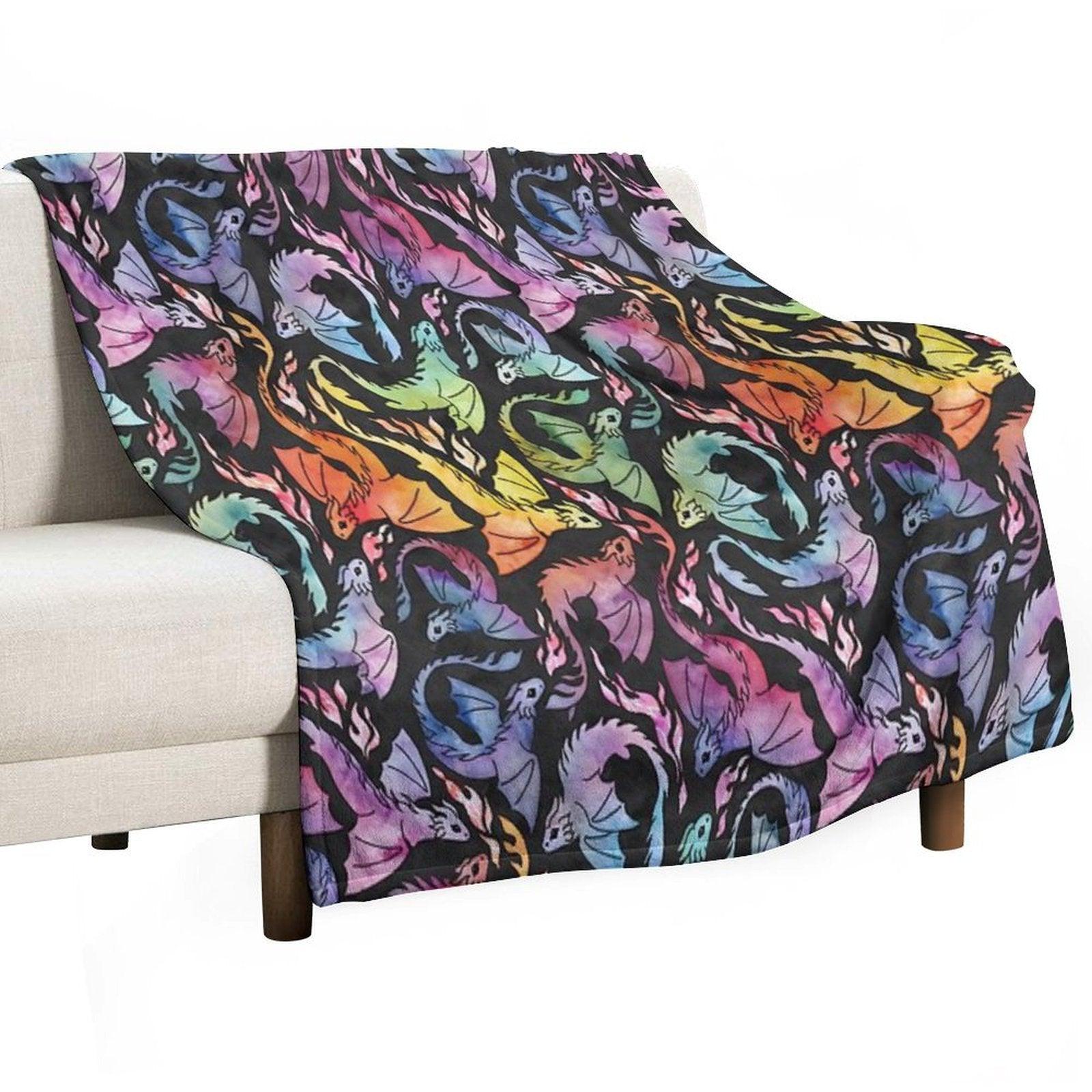 Dragon Fire Dark Rainbow Throw Blanket