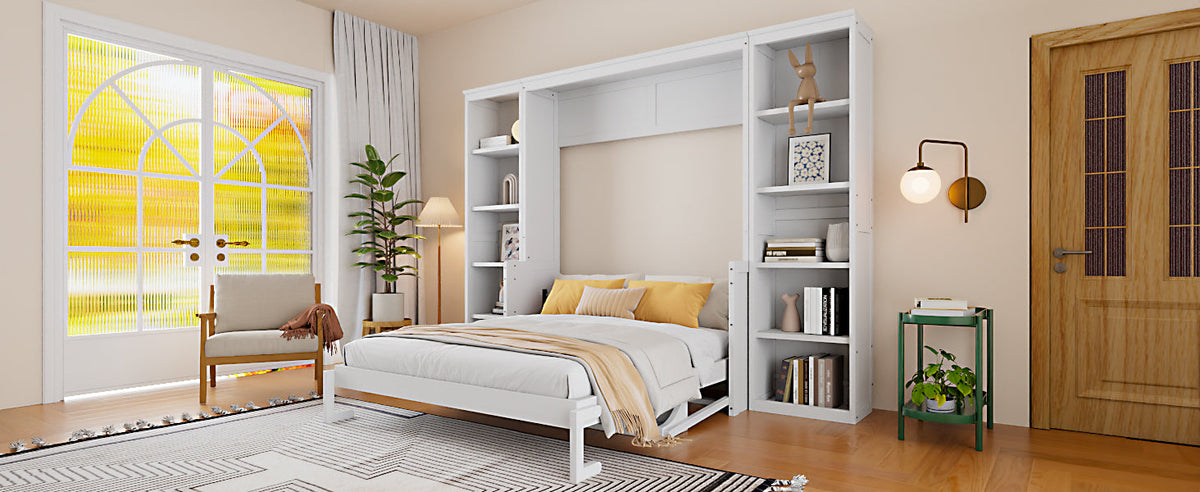 Queen Size Murphy Bed with Desk and Bookshelf