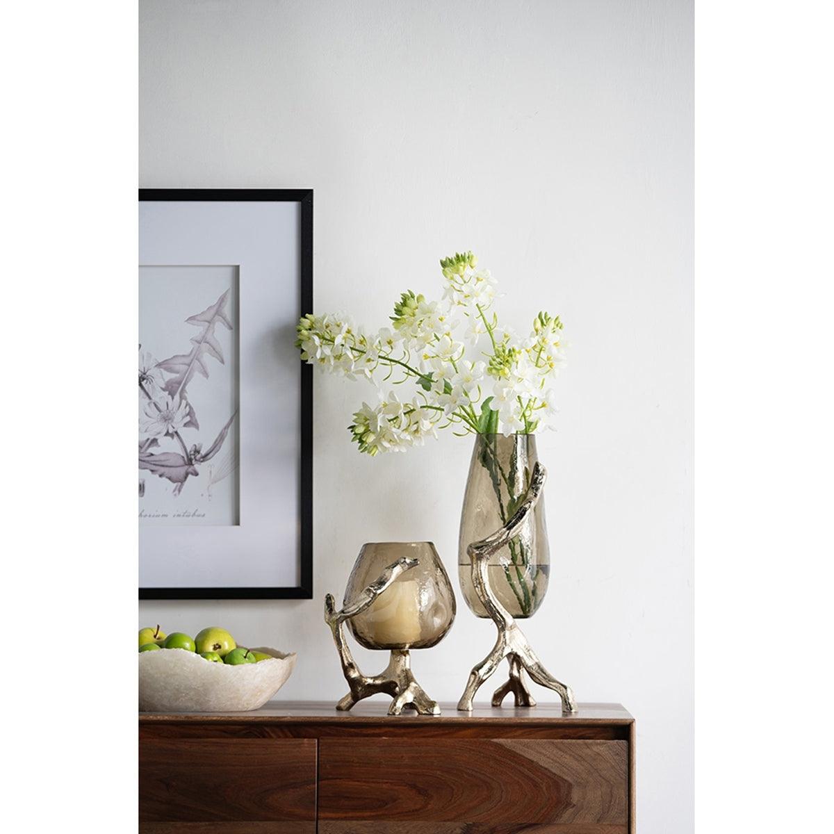 Modern Gold Glass Vase with Metal Stand