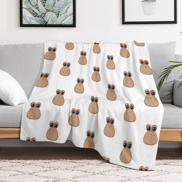 Sad Cute Little Cursed Pou Easy Care Throw Blanket