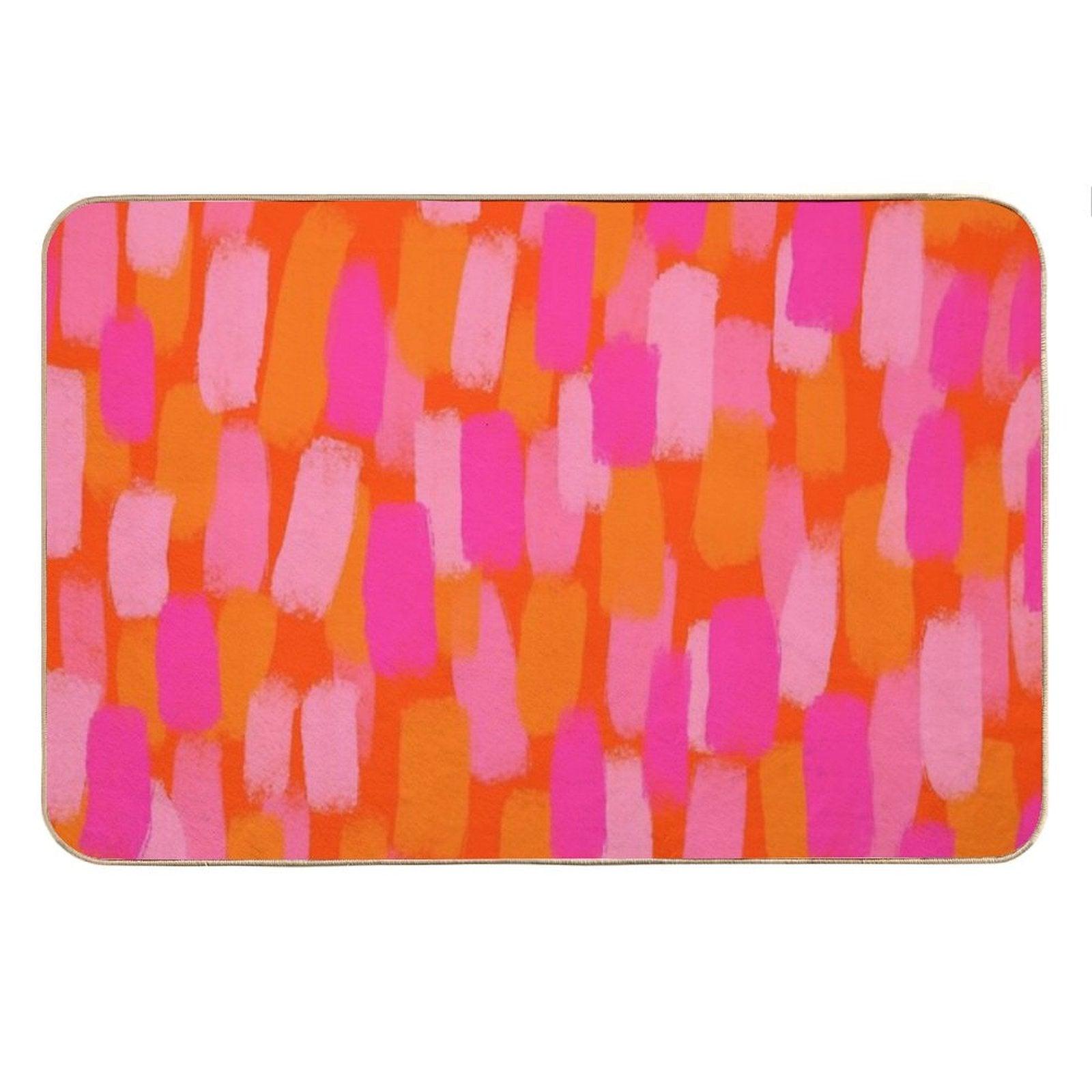 Abstract, Pink And Orange, Paint Brush Effect Bath Mat