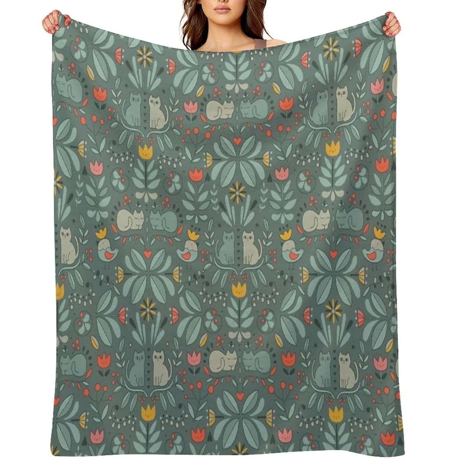 Swedish Folk Cats Throw Blanket