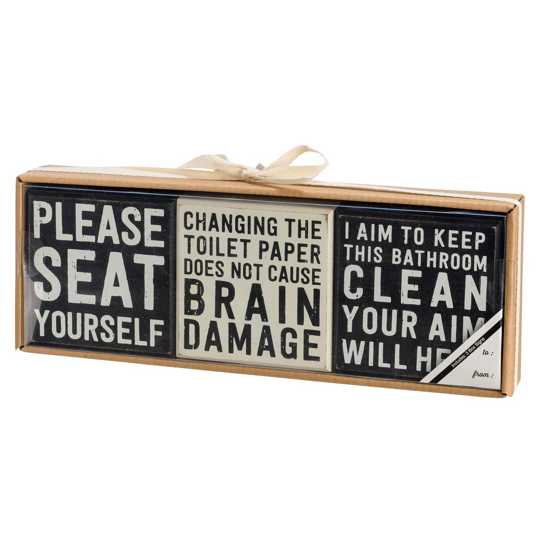 Bathroom Box Sign - Funny Restroom Decor Set | Wooden Novelty Plaques