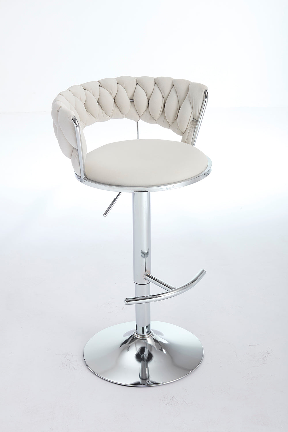 Set of 2 Bar Stools with Chrome Footrest & Base Swivel Height Adjustable Velvet