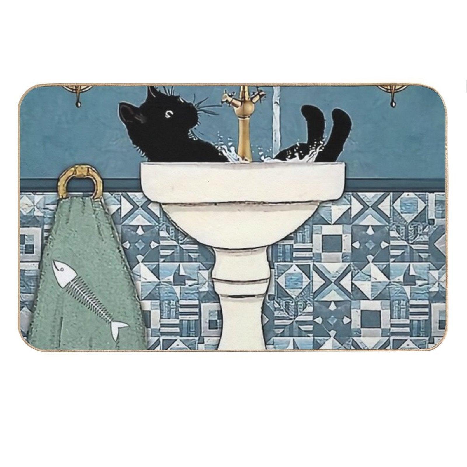Beauty Black Cat Wash Your Paws Bath Mat