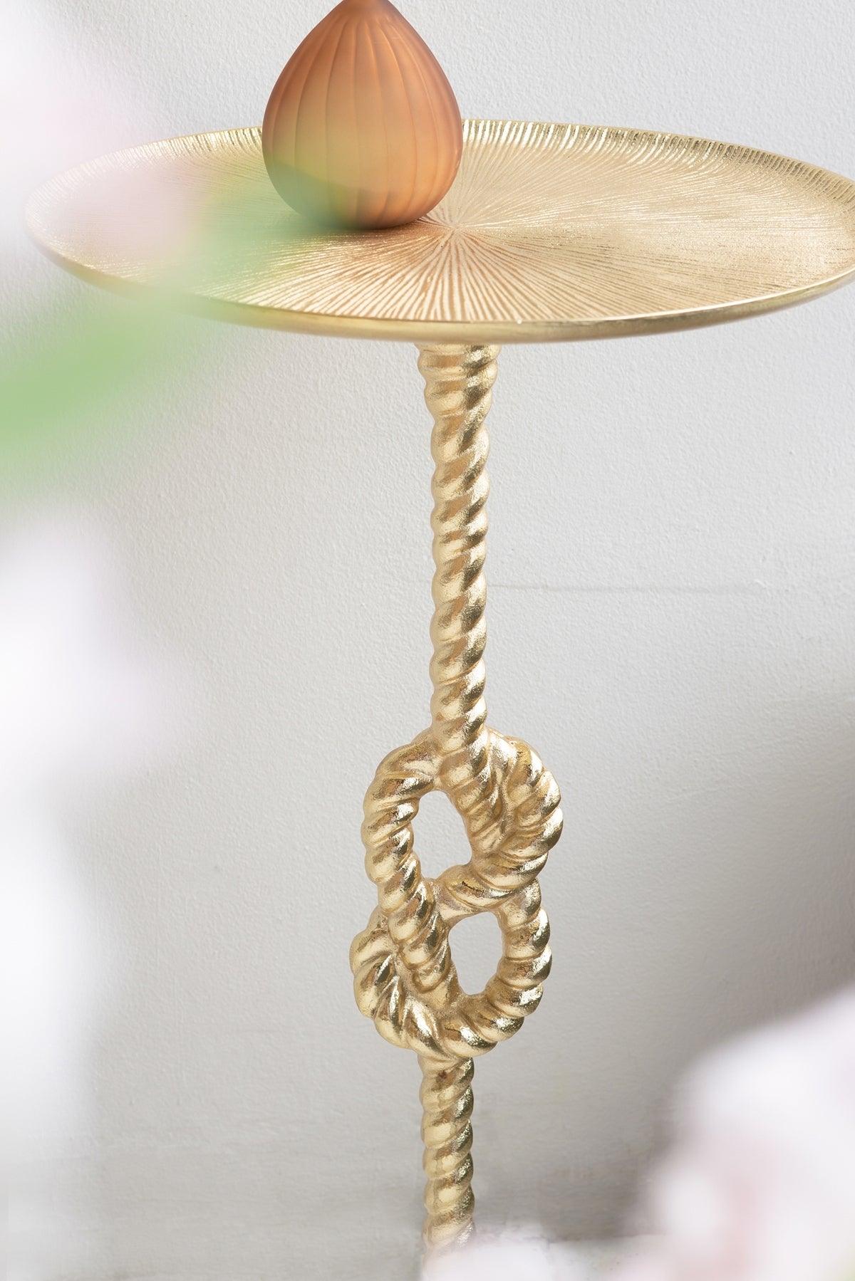 Gold Marble Side Table with Rope Knot Base – Modern Luxury End Table