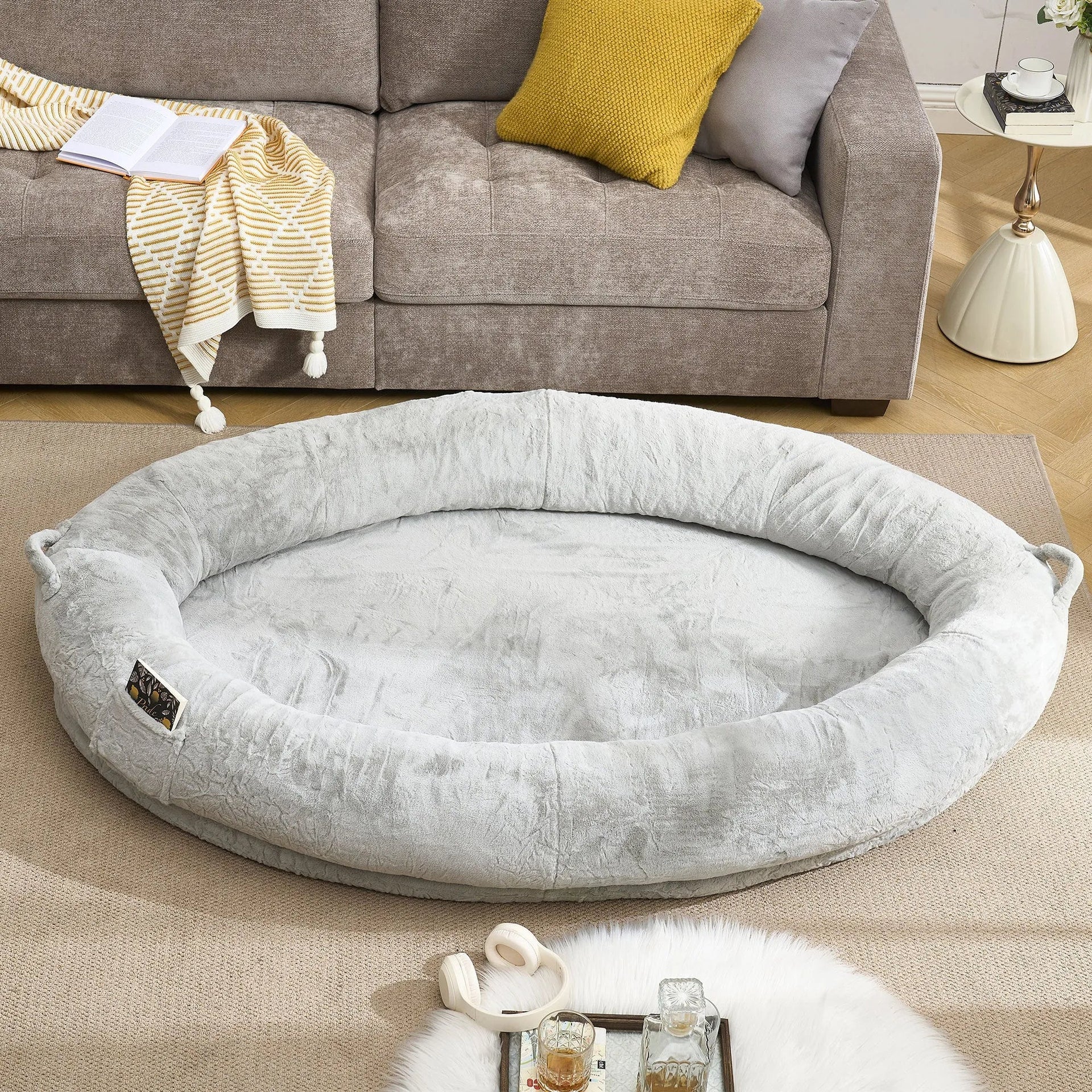 🇫🇷🇪🇪 🇸🇭🇮🇵🇵🇮🇳🇬 Human Dog Bed for Adult, Memory Foam Human Size Pet Bed for Human With Storage Pocket, Light Gray
