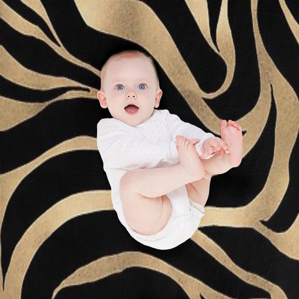 Elegant Metallic Gold Zebra Black Animal Print Throw Blanket