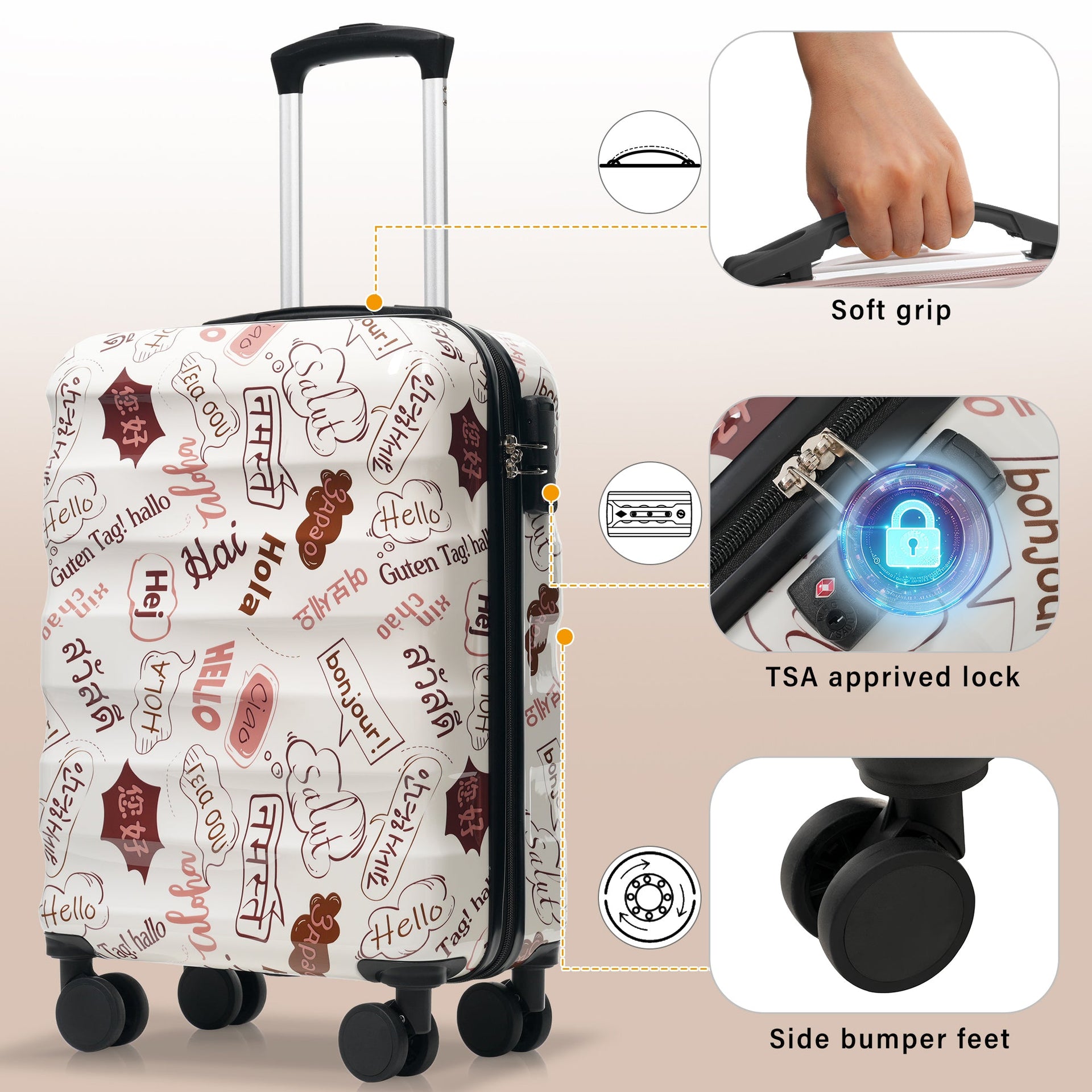 Lightweight Glossy Hardshell Travel Suitcase with Spinner Wheels and TSA Lock