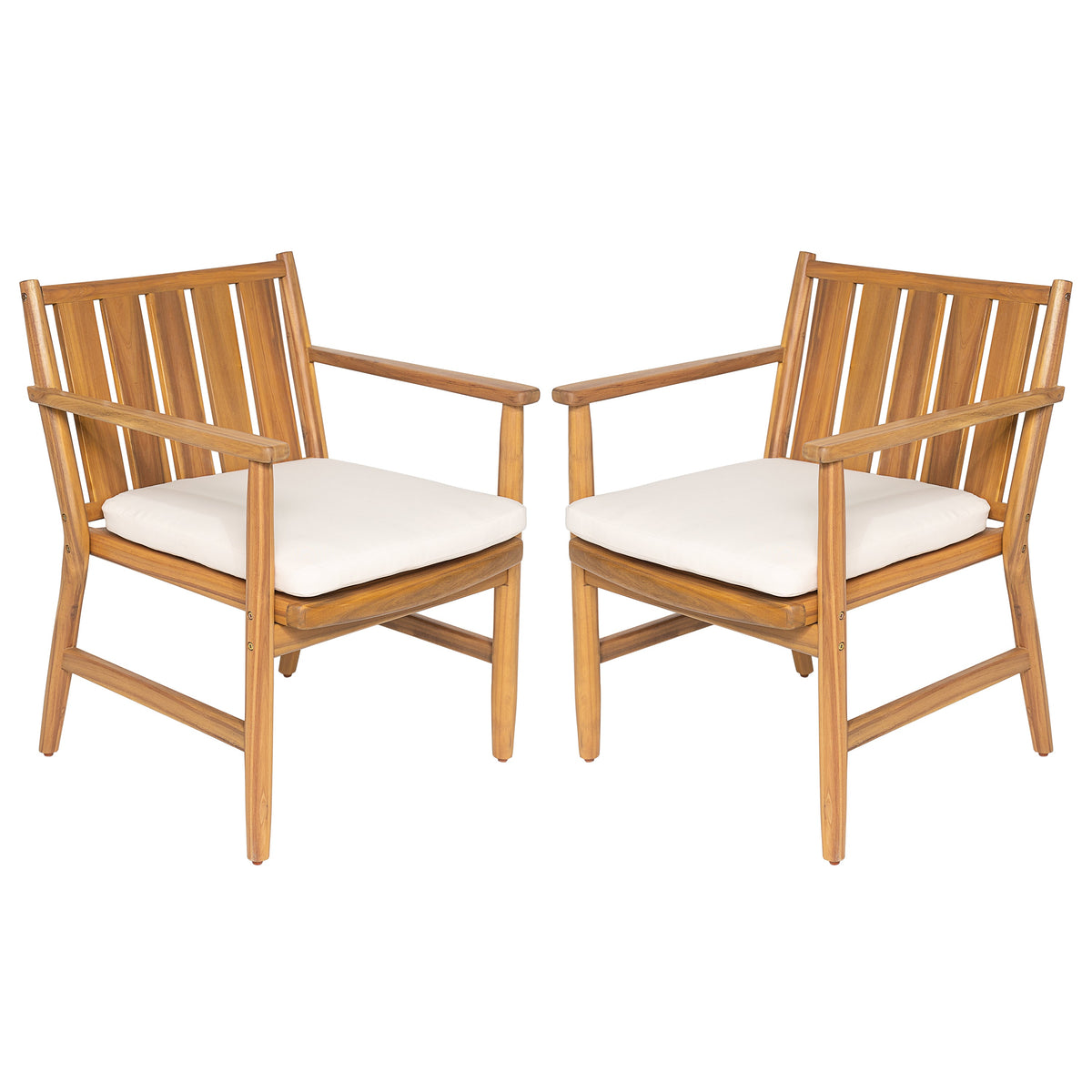 2-Piece Outdoor Acacia Wood Arm Dining Chairs with Removable Cushions