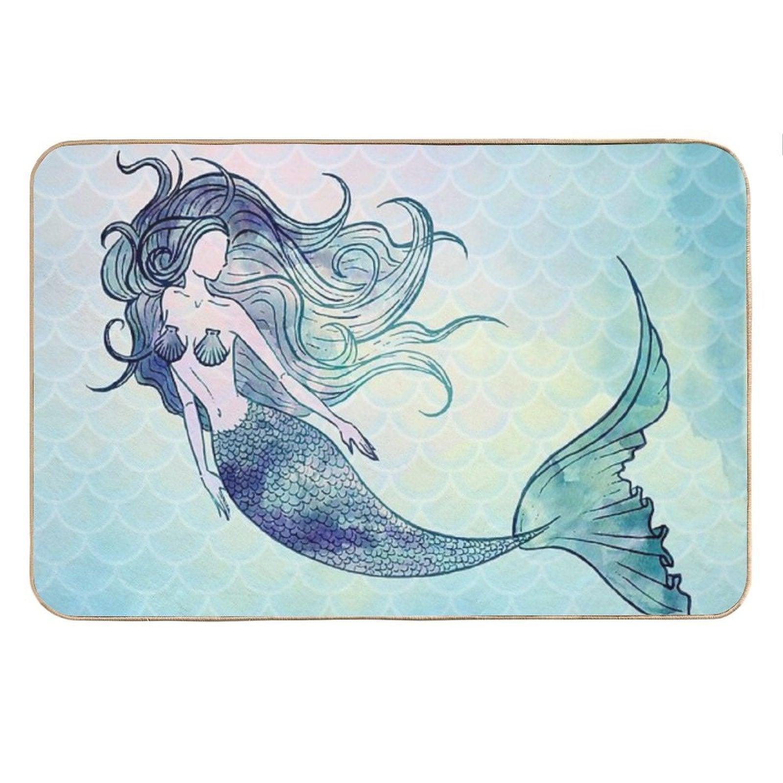 Watercolor Mermaid Bath Mat