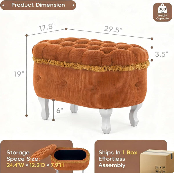 Orange Upholstered Storage Ottoman for Living Room