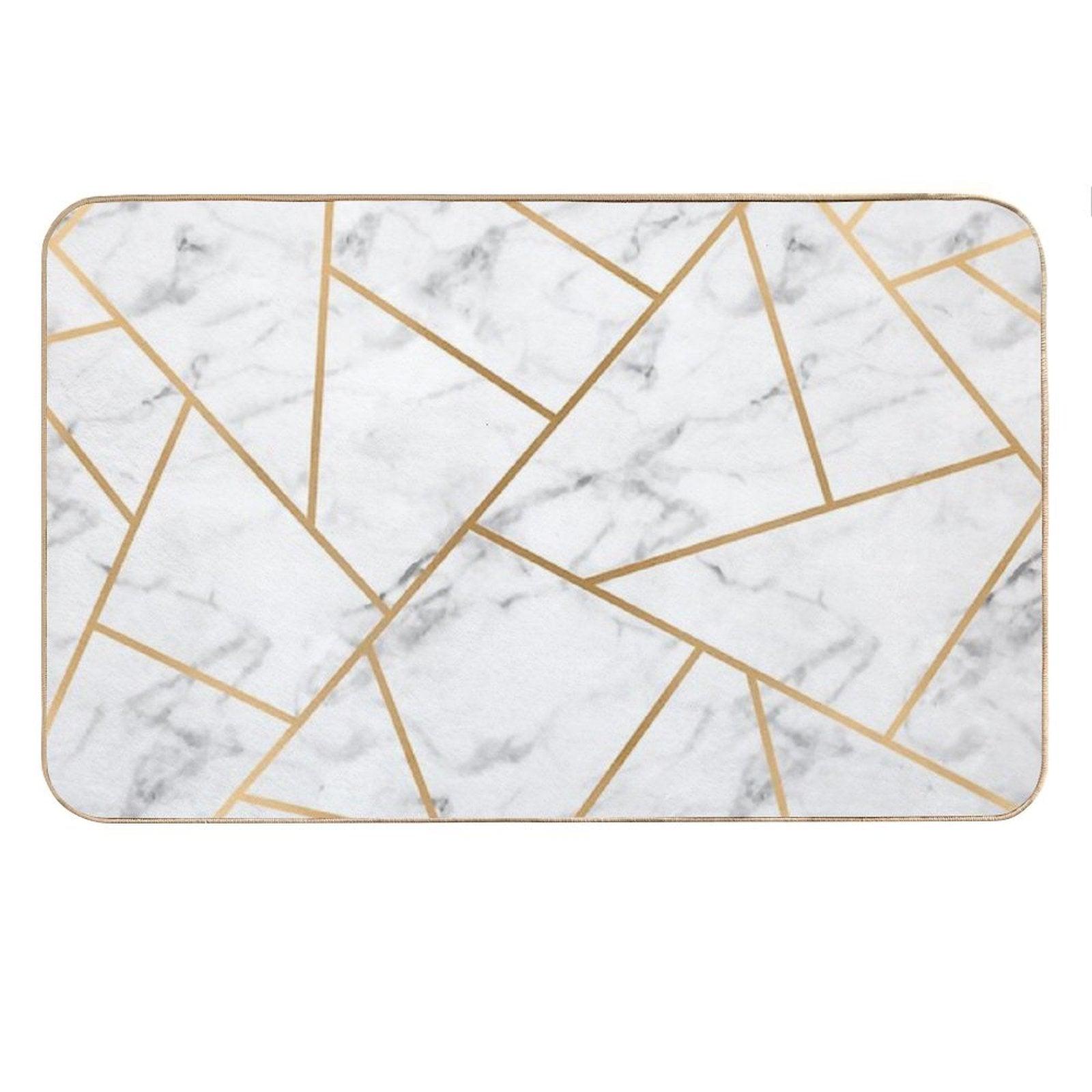 White Marble And Gold Geo Bath Mat