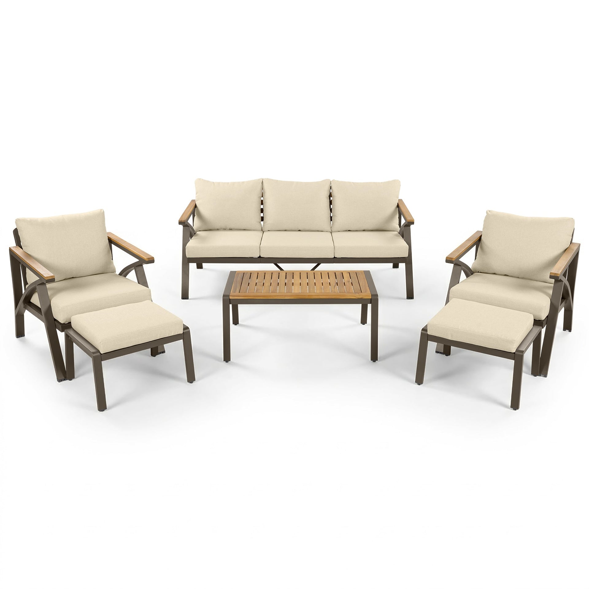 6-Piece Acacia Wood Outdoor Patio Conversation Set with Coffee Table