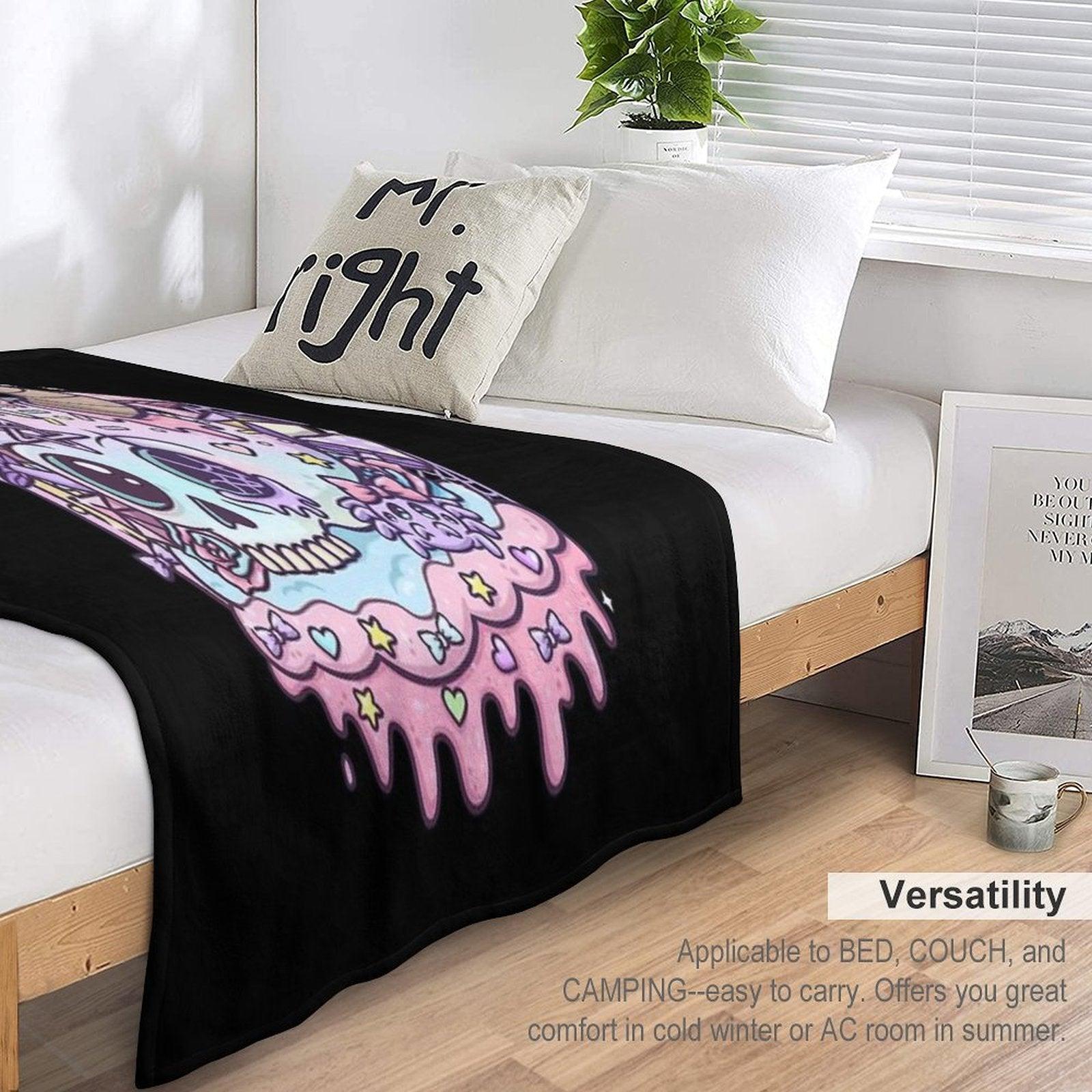 Pastel Goth Skull Kawaii Throw Blanket